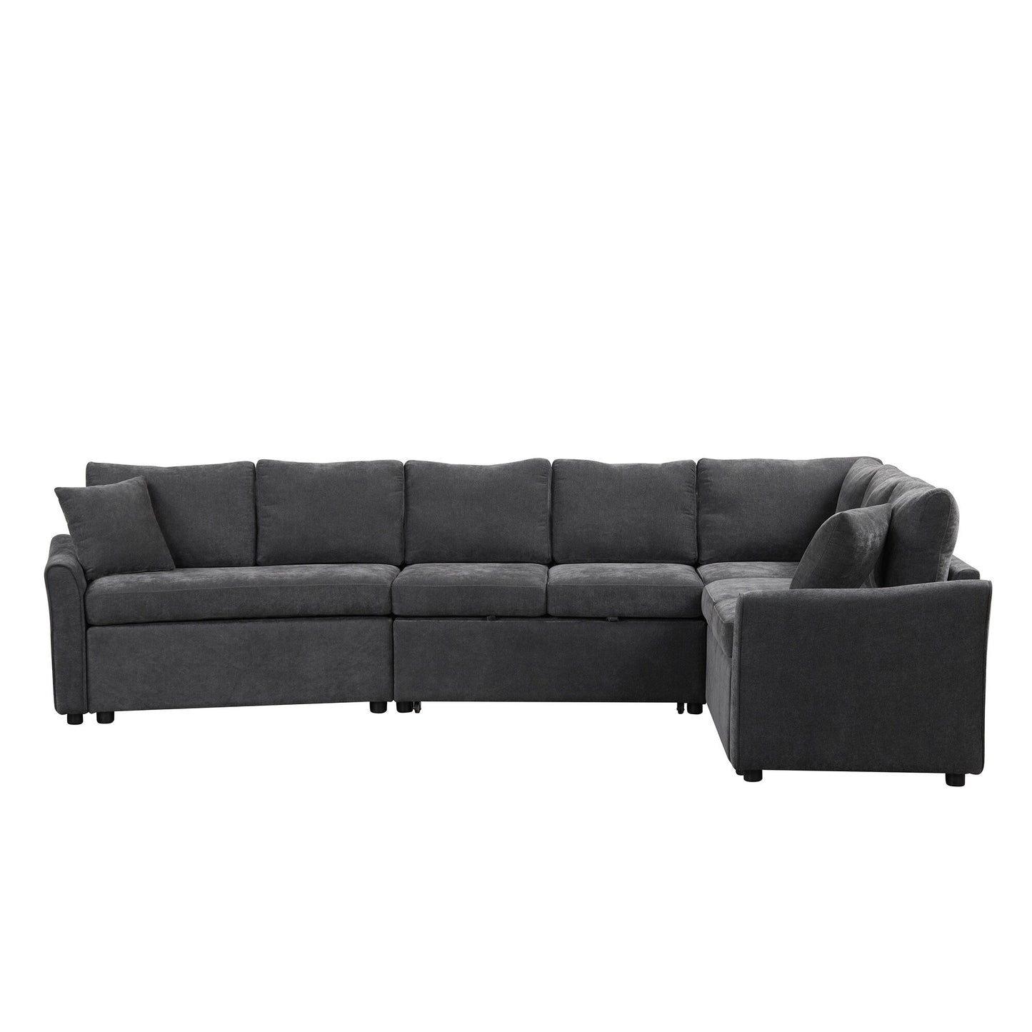 Canapé sectionnel moderne en L en chenille avec lit gigogne, ports de charge USB et prises de courant pour le salon