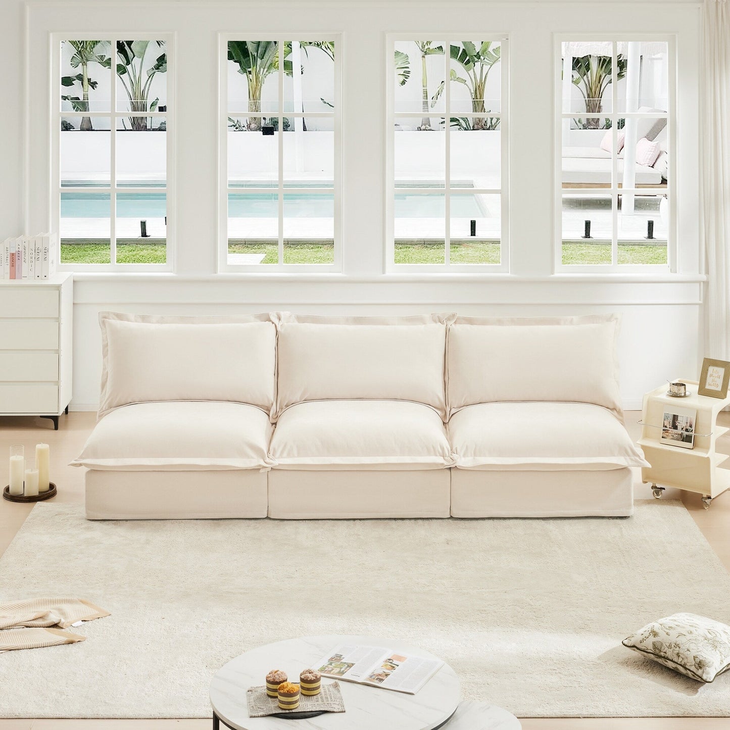 Canapé 3 places modulaire moderne en chenille sans accoudoirs