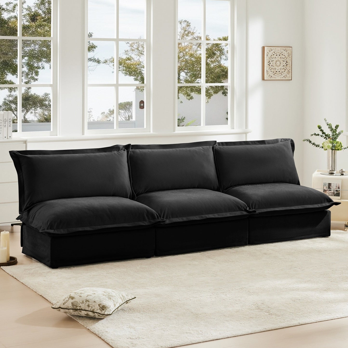 Canapé 3 places modulaire moderne en chenille sans accoudoirs