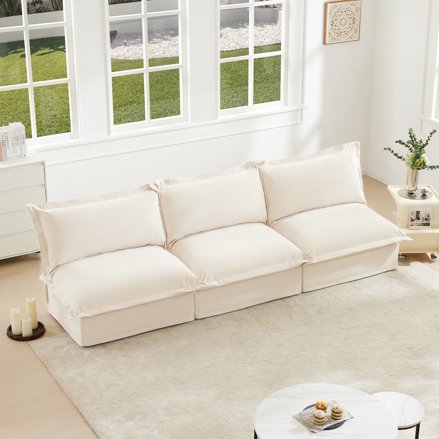 Canapé 3 places modulaire moderne en chenille sans accoudoirs