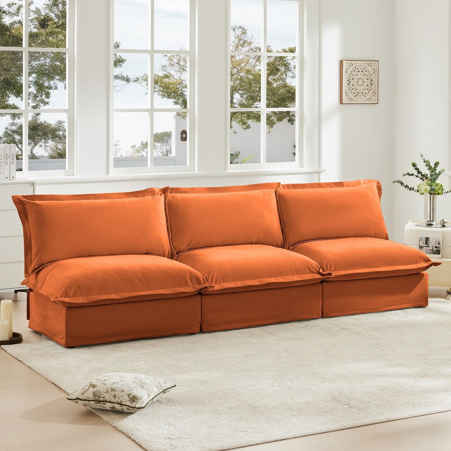 Canapé 3 places modulaire moderne en chenille sans accoudoirs