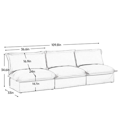 Canapé 3 places modulaire moderne en chenille sans accoudoirs