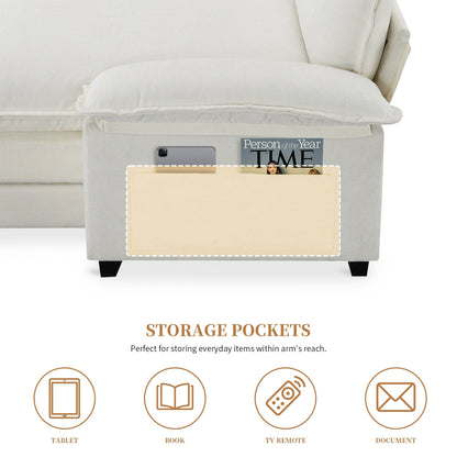 Canapé sectionnel moderne en chenille avec coussins doubles, poches de rangement, rembourré, canapé nuage en forme de L avec méridienne réversible