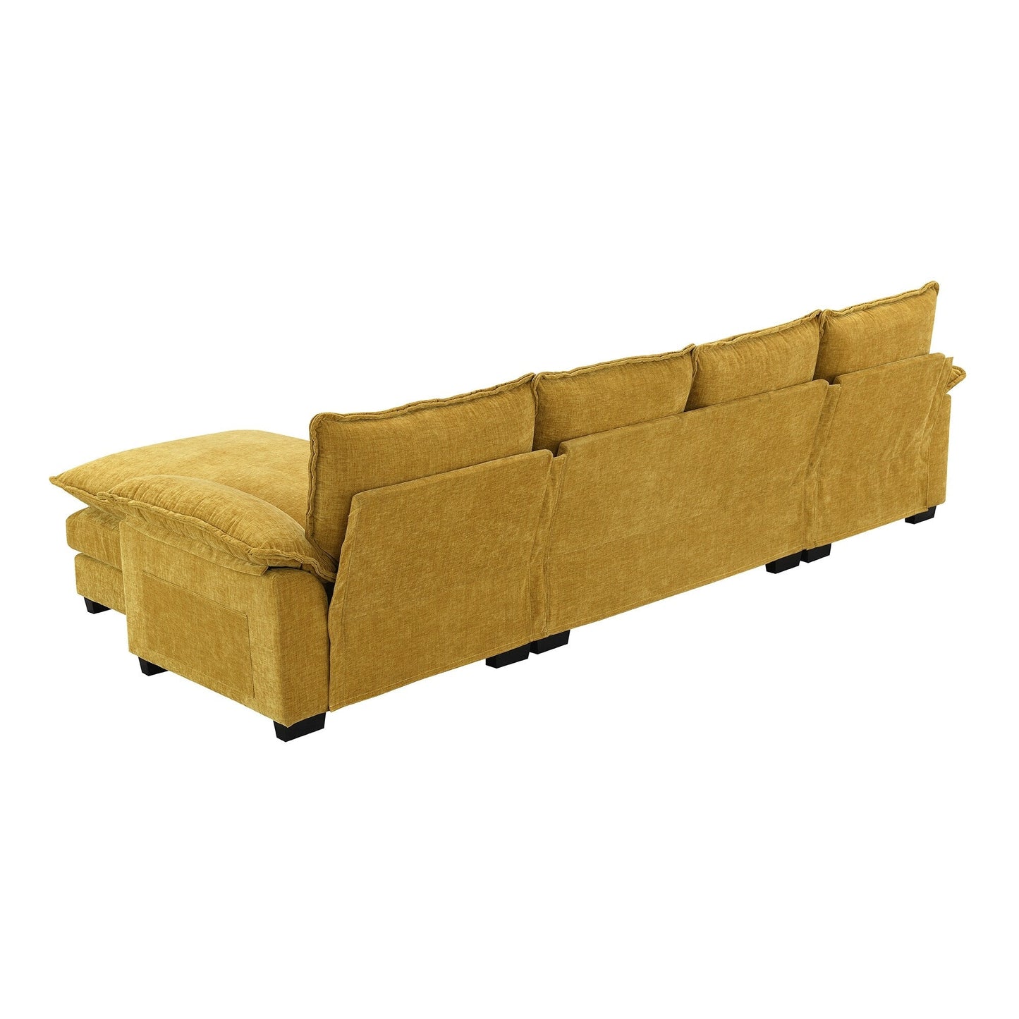 Canapé sectionnel moderne en chenille avec coussins doubles, poches de rangement, rembourré, canapé nuage en forme de L avec méridienne réversible