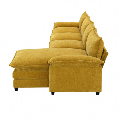 Canapé sectionnel moderne en chenille avec coussins doubles, poches de rangement, rembourré, canapé nuage en forme de L avec méridienne réversible