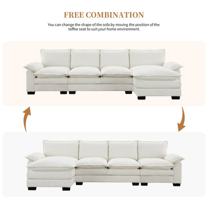 Canapé sectionnel moderne en chenille avec coussins doubles, poches de rangement, rembourré, canapé nuage en forme de L avec méridienne réversible