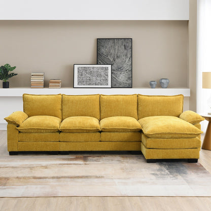 Canapé sectionnel moderne en chenille avec coussins doubles, poches de rangement, rembourré, canapé nuage en forme de L avec méridienne réversible