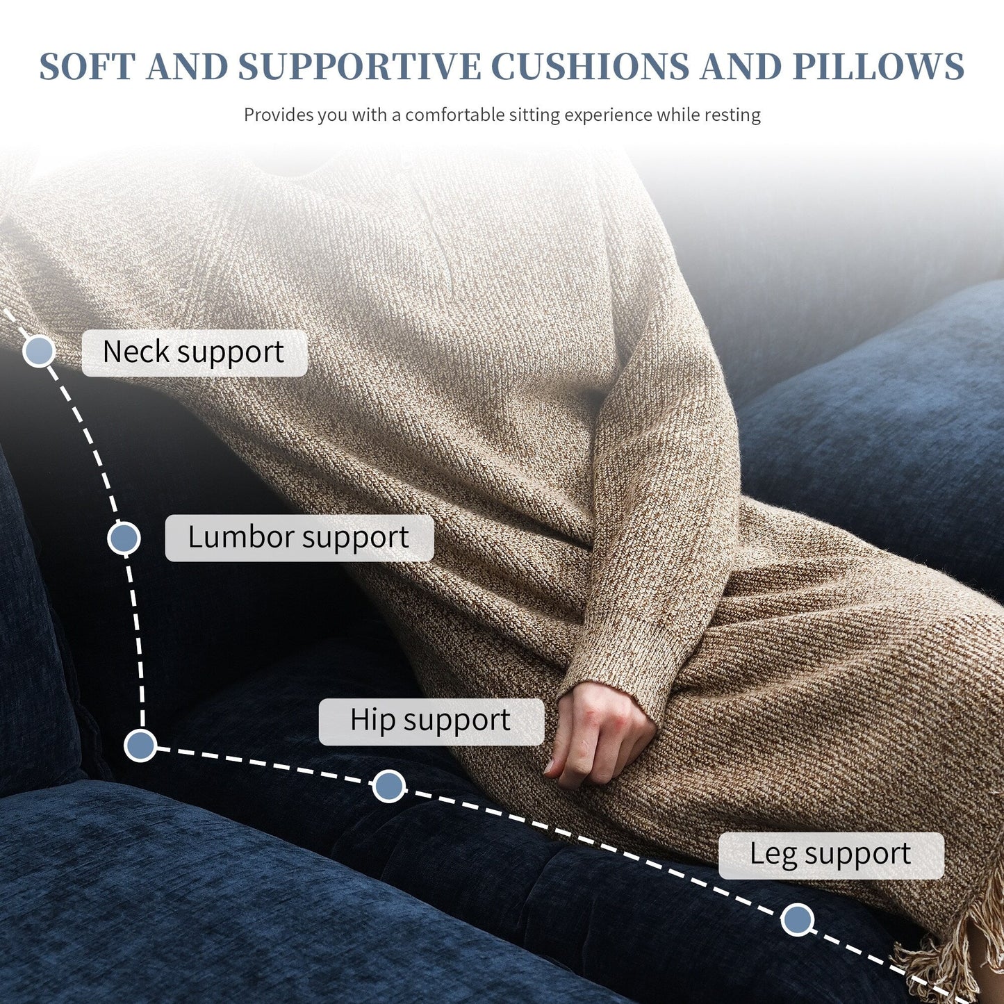 Canapé sectionnel moderne en chenille avec coussins doubles, poches de rangement, rembourré, canapé nuage en forme de L avec méridienne réversible