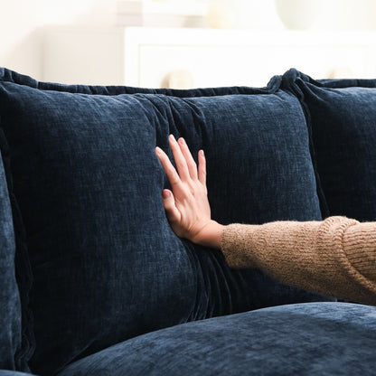 Canapé sectionnel moderne en chenille avec coussins doubles, poches de rangement, rembourré, canapé nuage en forme de L avec méridienne réversible