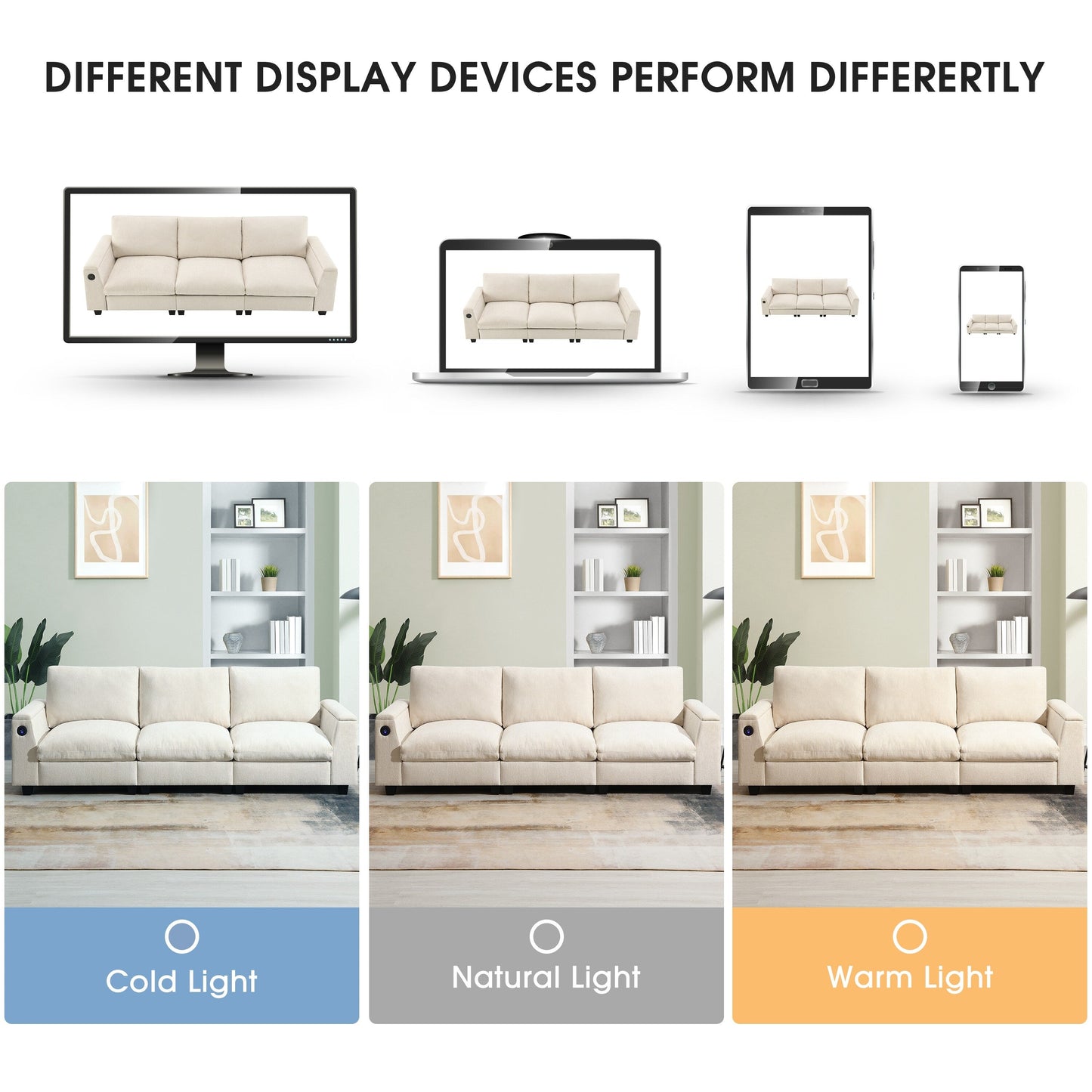 Canapé sectionnel moderne en chenille avec table rabattable, haut-parleurs Bluetooth, chargeur USB, porte-gobelets et rangement dissimulé pour les accoudoirs