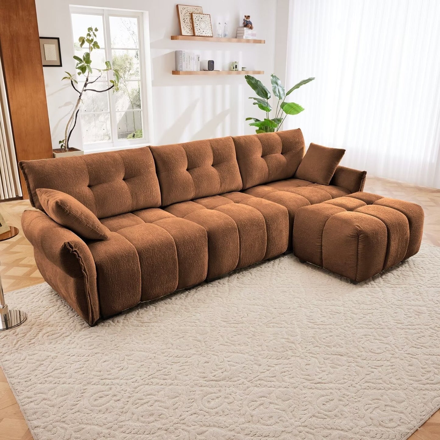 Canapé moderne en chenille, structure en bois massif avec coussin haute élasticité