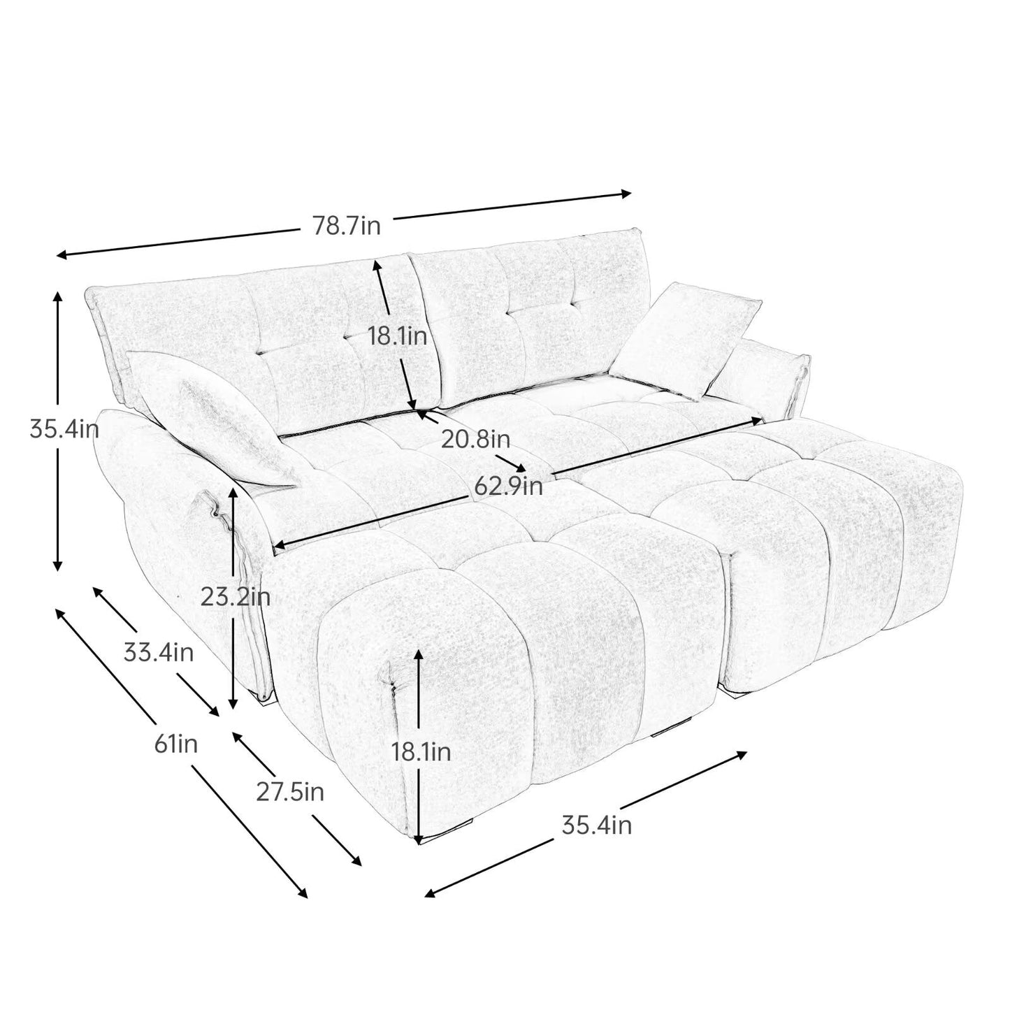 Canapé moderne en chenille, structure en bois massif avec coussin haute élasticité