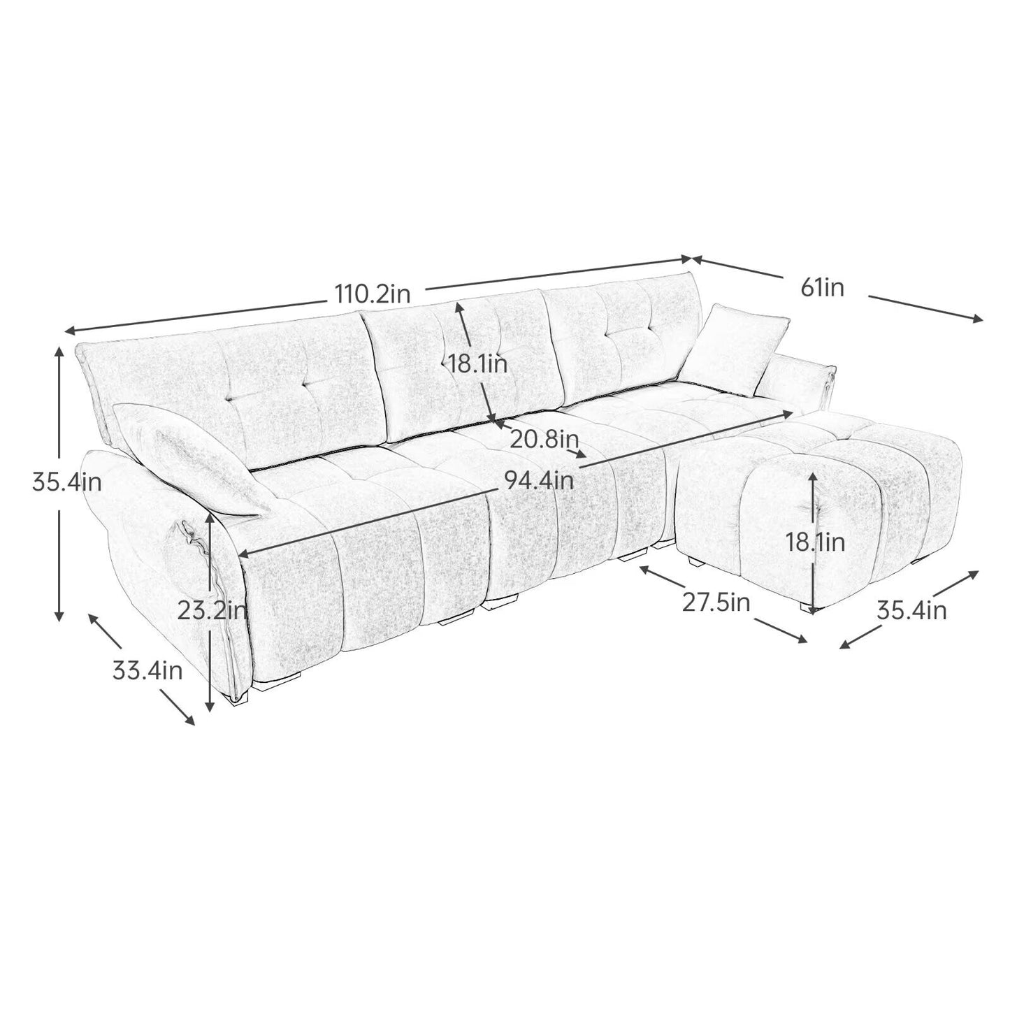 Canapé moderne en chenille, structure en bois massif avec coussin haute élasticité