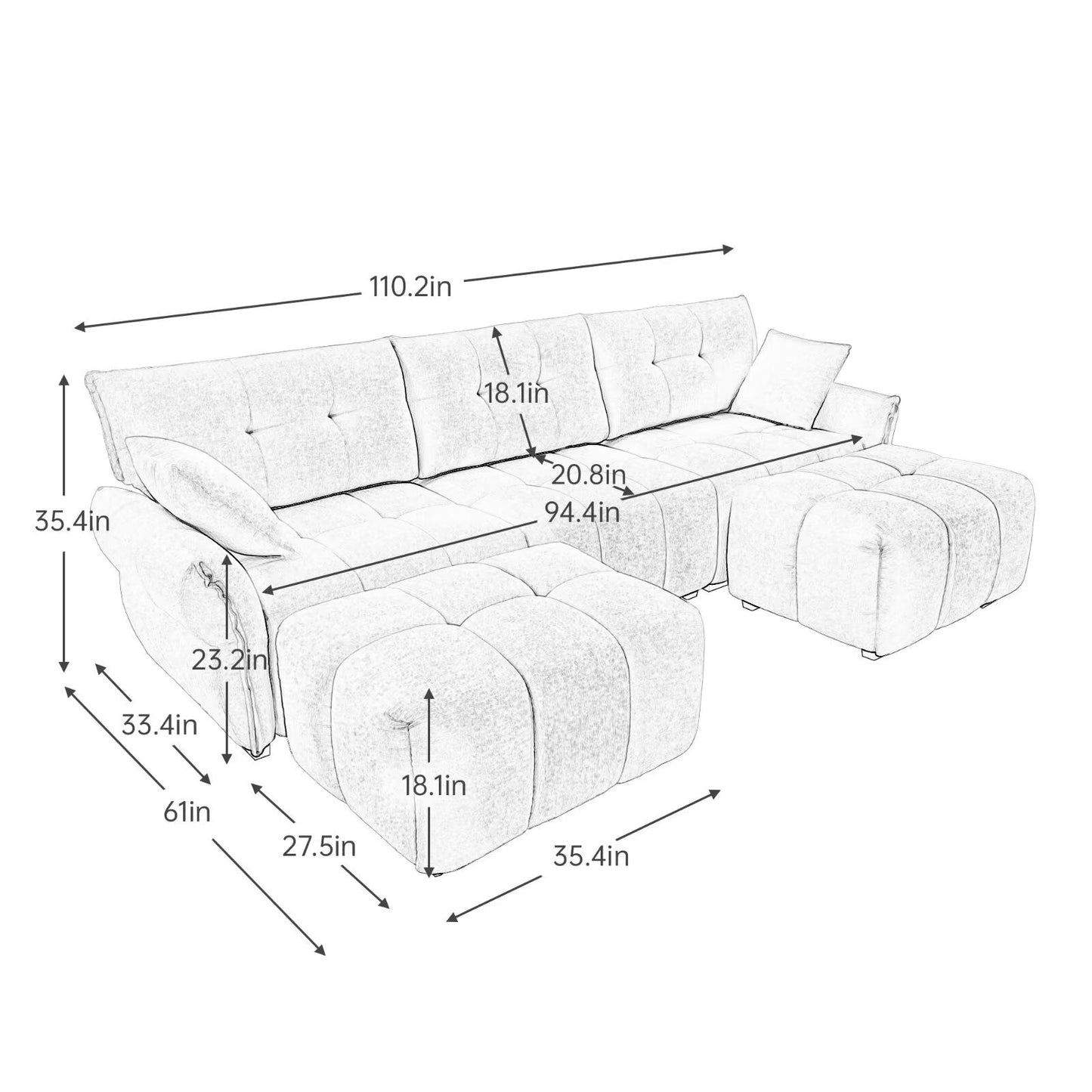 Canapé moderne en chenille, structure en bois massif avec coussin haute élasticité