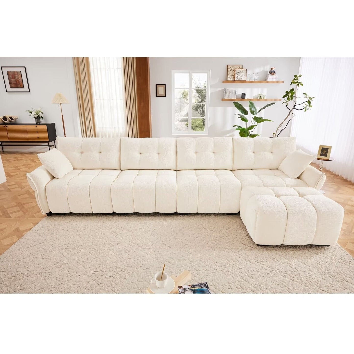 Canapé moderne en chenille, structure en bois massif avec coussin haute élasticité