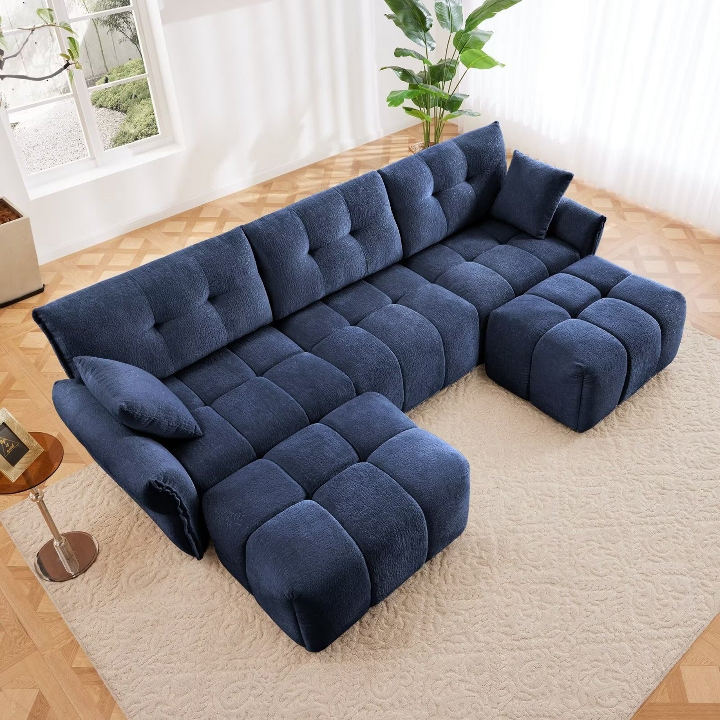 Canapé moderne en chenille, structure en bois massif avec coussin haute élasticité