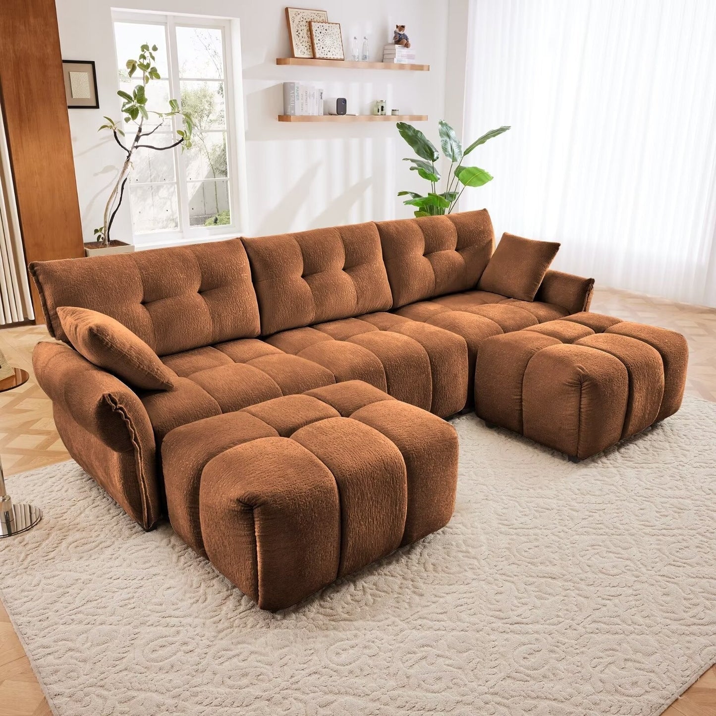 Canapé moderne en chenille, structure en bois massif avec coussin haute élasticité