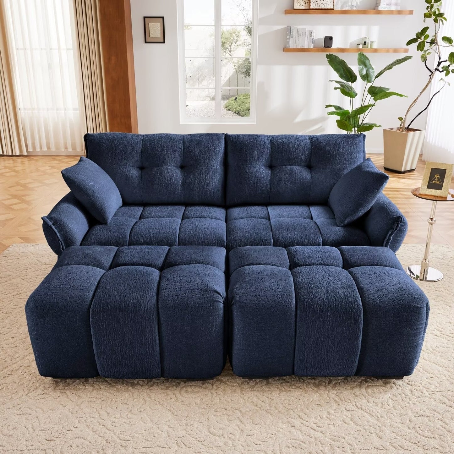 Canapé moderne en chenille, structure en bois massif avec coussin haute élasticité