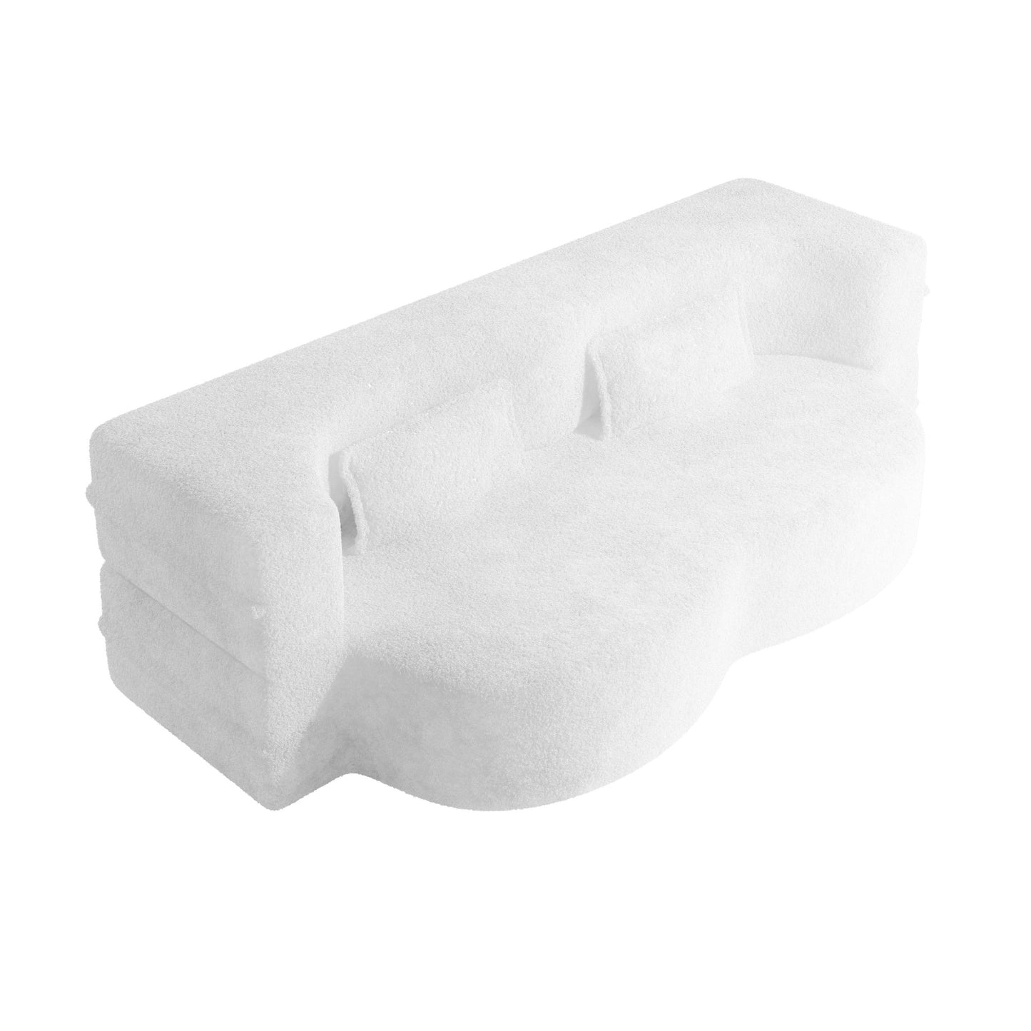 Canapé-lit convertible moderne en tissu Teddy rempli de mousse avec 2 oreillers