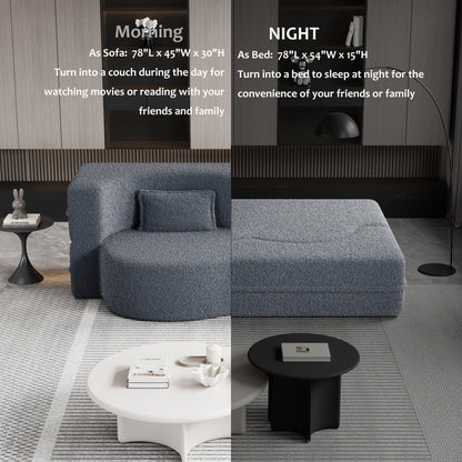 Canapé-lit convertible moderne en tissu Teddy rempli de mousse avec 2 oreillers