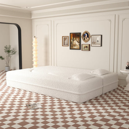 Canapé-lit convertible moderne en tissu Teddy rempli de mousse avec 2 oreillers