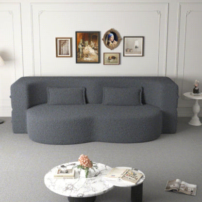 Canapé-lit convertible moderne en tissu Teddy rempli de mousse avec 2 oreillers