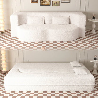 Canapé-lit convertible moderne en tissu Teddy rempli de mousse avec 2 oreillers