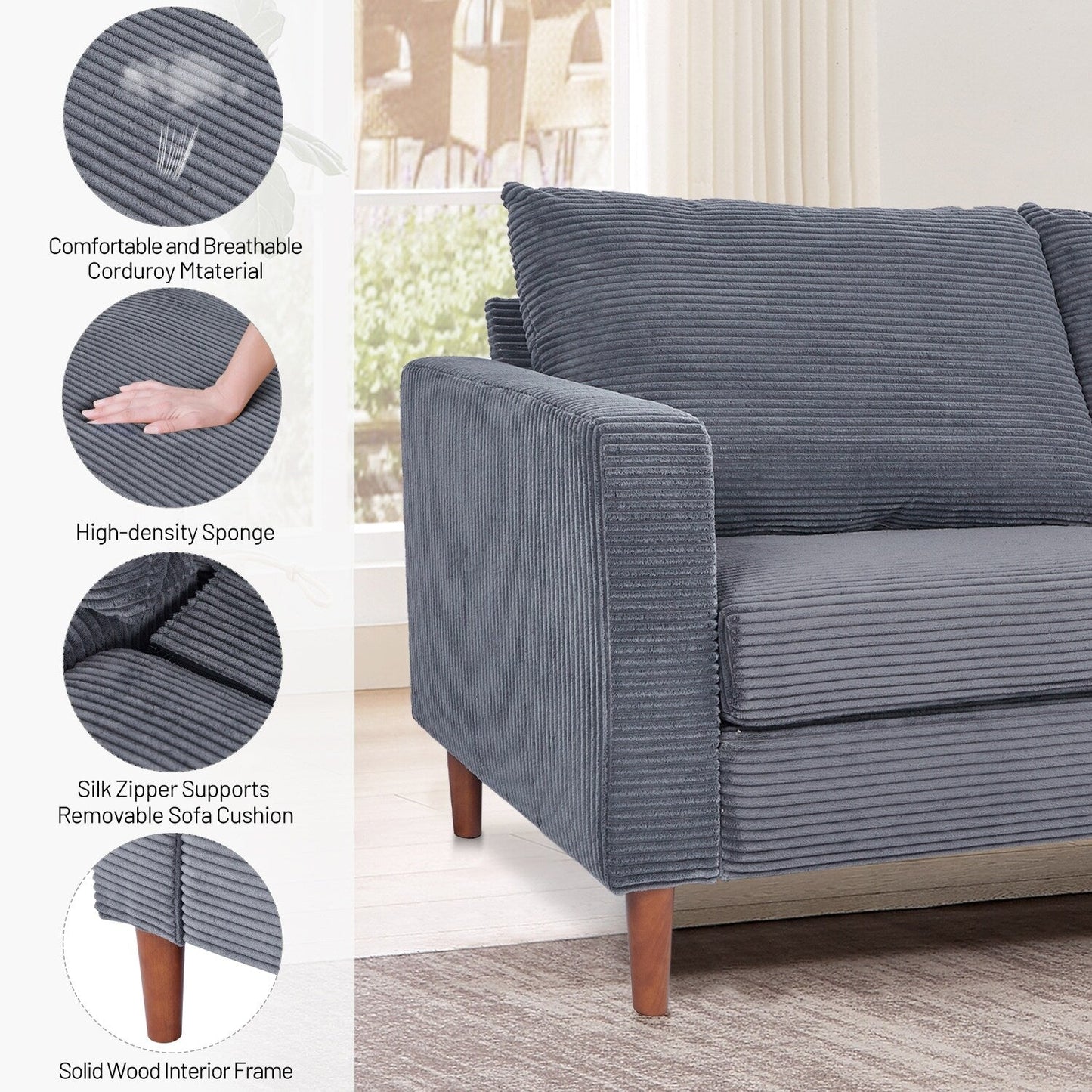 Canapé-lit futon convertible moderne en chenille, canapé causeuse 82,68 avec accoudoirs carrés pour espace de vie