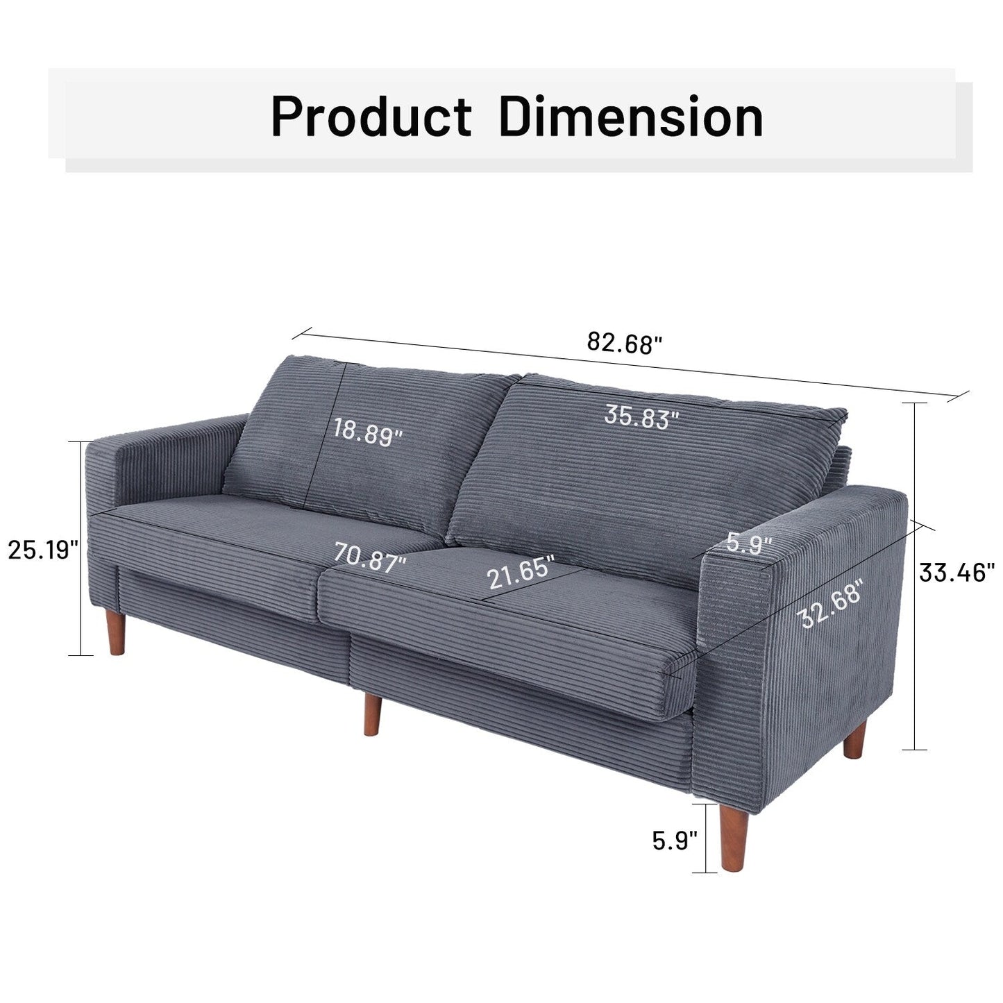 Canapé-lit futon convertible moderne en chenille, canapé causeuse 82,68 avec accoudoirs carrés pour espace de vie