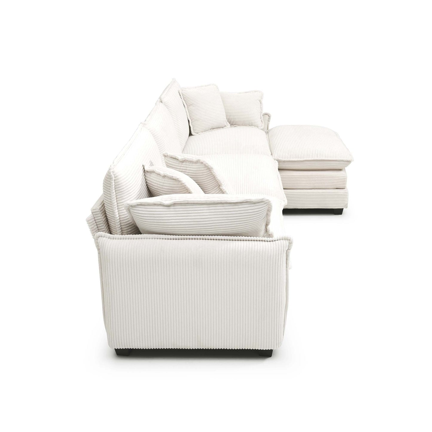 Canapé sectionnel moderne en velours côtelé en forme de L, canapé 3 places à assise profonde avec pouf pour le salon