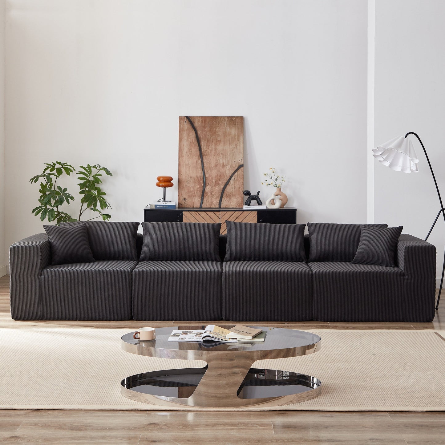 Ensemble de canapés modulaires en L en velours côtelé moderne, 4 pièces, pour salon et chambre à coucher