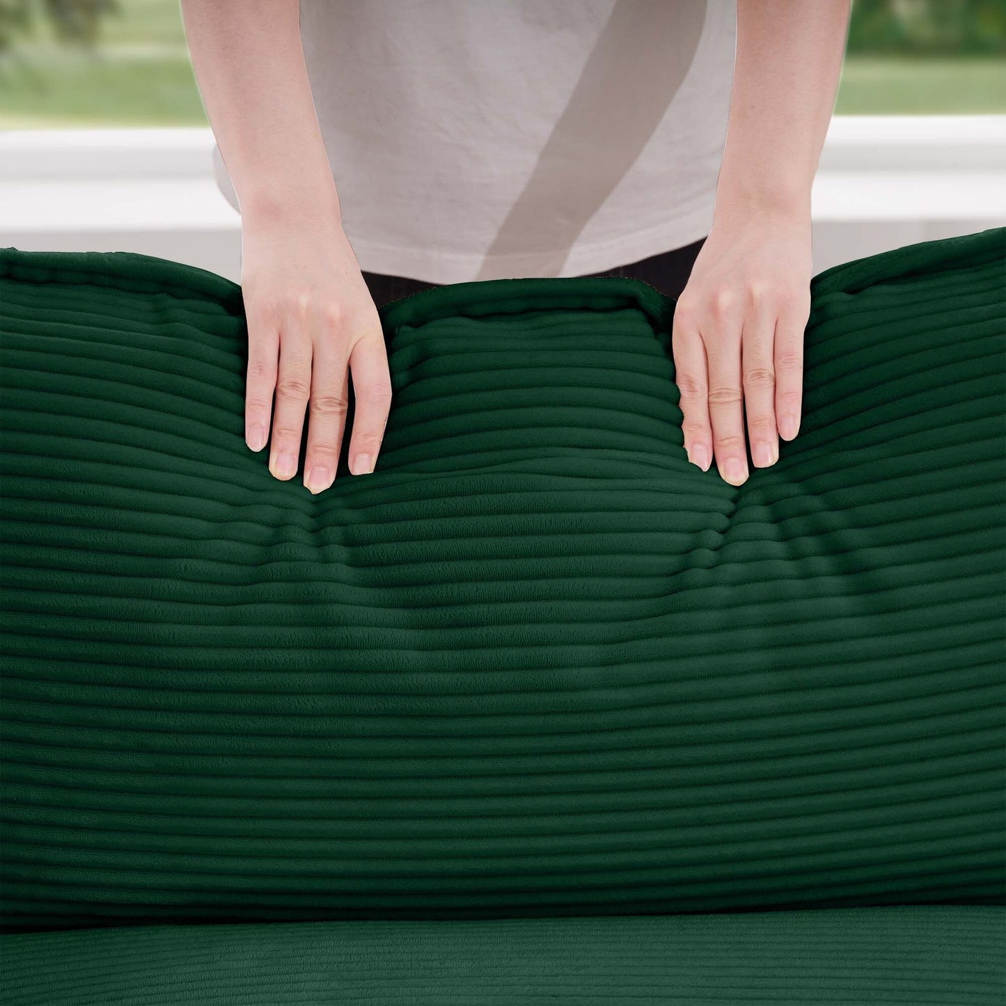 Canapé modulable moderne en velours côtelé, canapé 3 places à assise profonde avec pouf pour salon