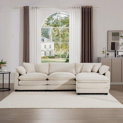 Canapé modulable moderne en velours côtelé, canapé 3 places à assise profonde avec pouf pour salon