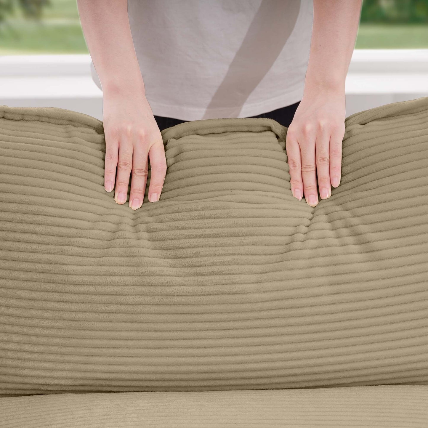 Canapé modulable moderne en velours côtelé, canapé 3 places à assise profonde avec pouf pour salon