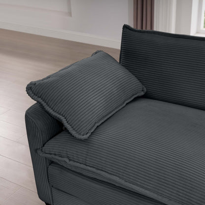 Canapé modulable moderne en velours côtelé, canapé 3 places à assise profonde avec pouf pour salon