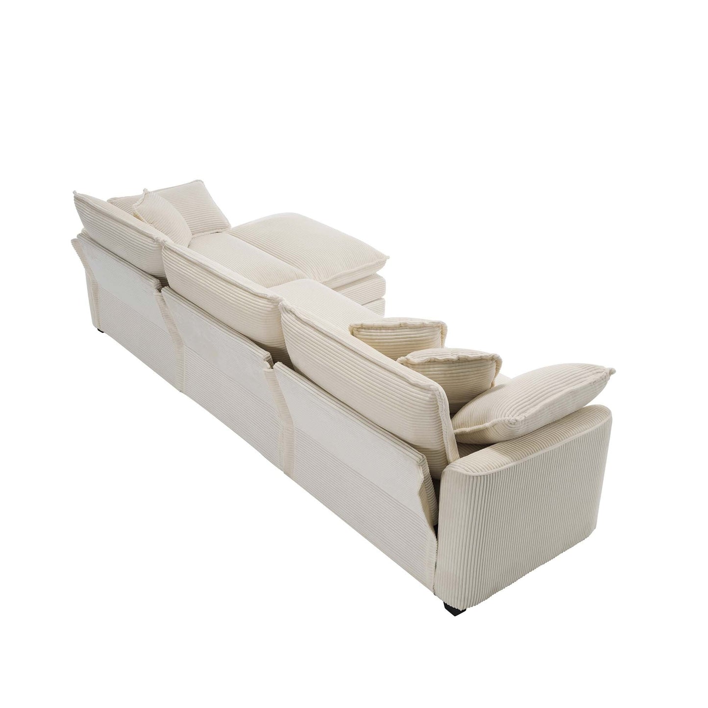 Canapé modulable moderne en velours côtelé, canapé 3 places à assise profonde avec pouf pour salon