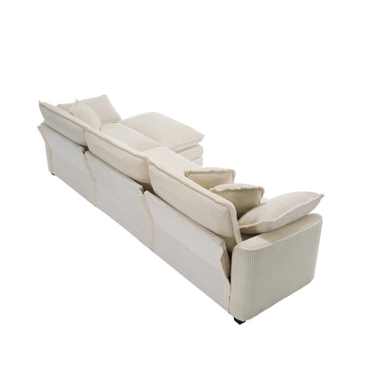 Canapé modulable moderne en velours côtelé, canapé 3 places à assise profonde avec pouf pour salon