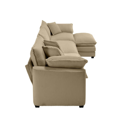 Canapé modulable moderne en velours côtelé, canapé 3 places à assise profonde avec pouf pour salon