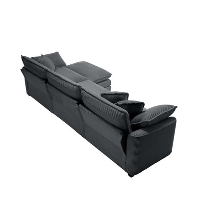 Canapé modulable moderne en velours côtelé, canapé 3 places à assise profonde avec pouf pour salon