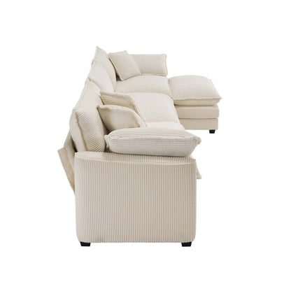 Canapé modulable moderne en velours côtelé, canapé 3 places à assise profonde avec pouf pour salon