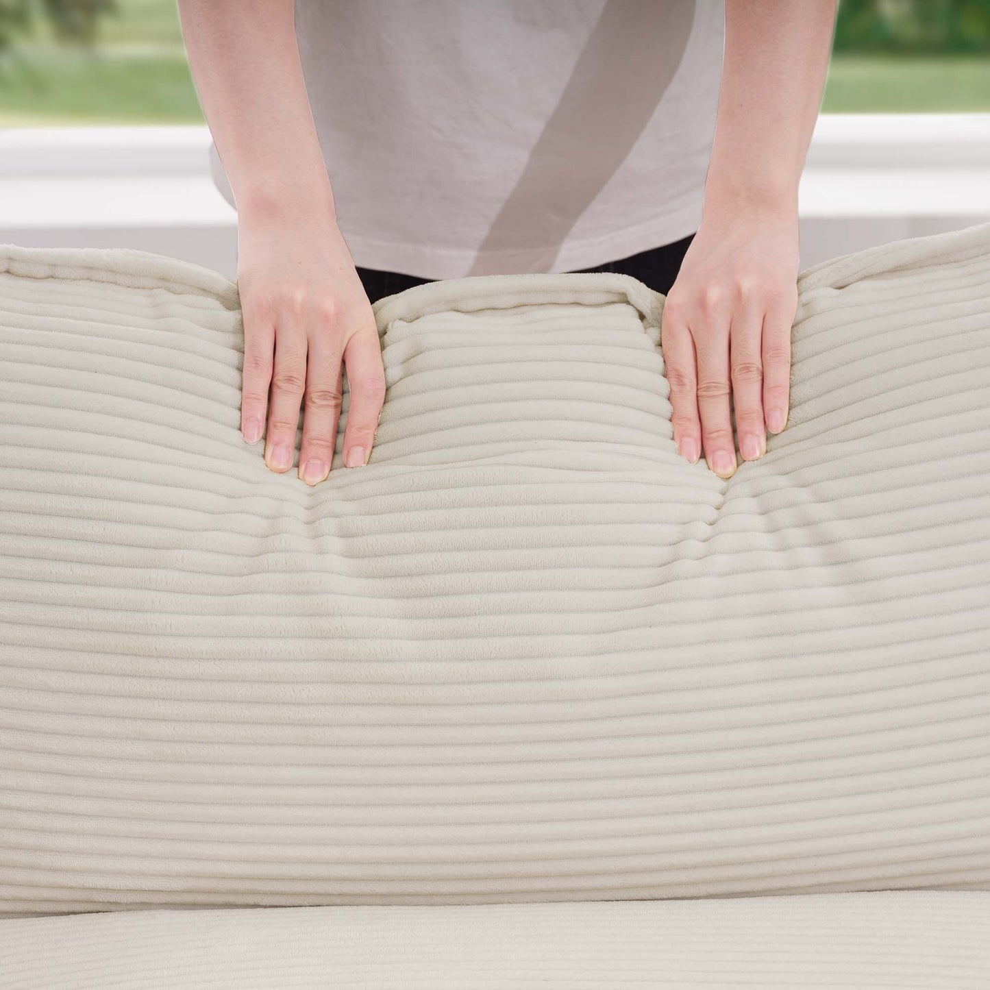 Canapé modulable moderne en velours côtelé, canapé 3 places à assise profonde avec pouf pour salon