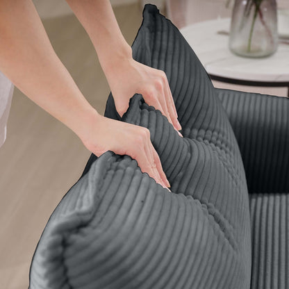 Canapé modulable moderne en velours côtelé, canapé 3 places à assise profonde avec pouf pour salon