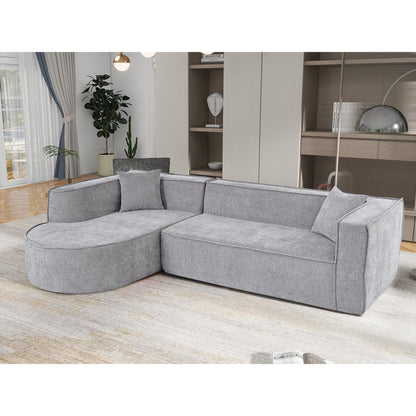 Canapé modulaire en L avec 2 coussins, en chenille incurvée moderne, idéal pour le salon ou le bureau