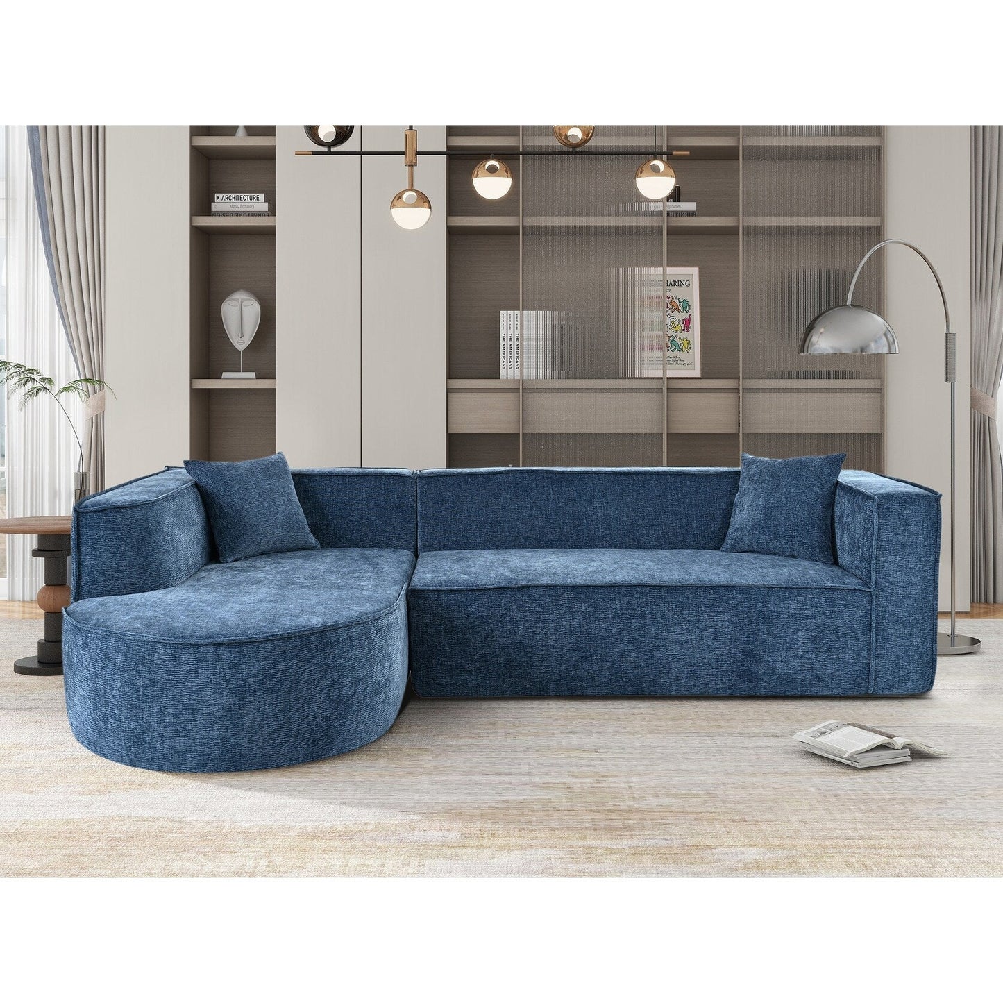 Canapé modulaire en L avec 2 coussins, en chenille incurvée moderne, idéal pour le salon ou le bureau