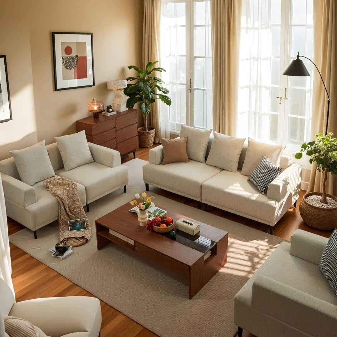 Canapé moderne à assise profonde avec coussins, pieds hauts, canapé de salon confortable, canapé d'appartement