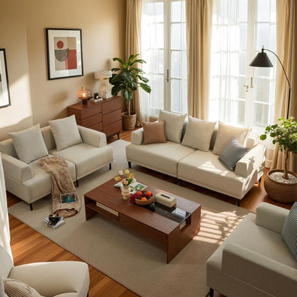 Canapé moderne à assise profonde avec coussins, pieds hauts, canapé de salon confortable, canapé d'appartement