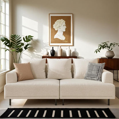 Canapé moderne à assise profonde avec coussins, pieds hauts, canapé de salon confortable, canapé d'appartement