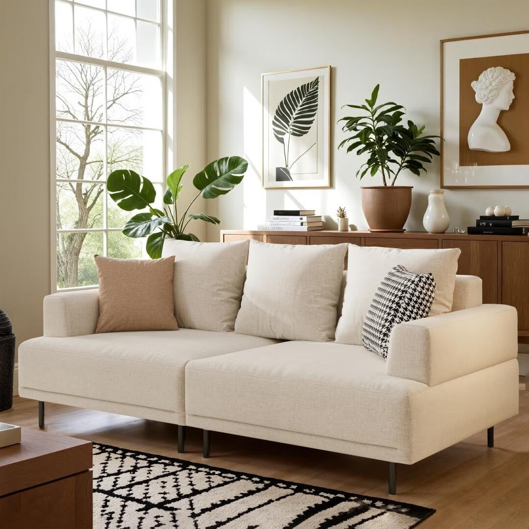 Canapé moderne à assise profonde avec coussins, pieds hauts, canapé de salon confortable, canapé d'appartement