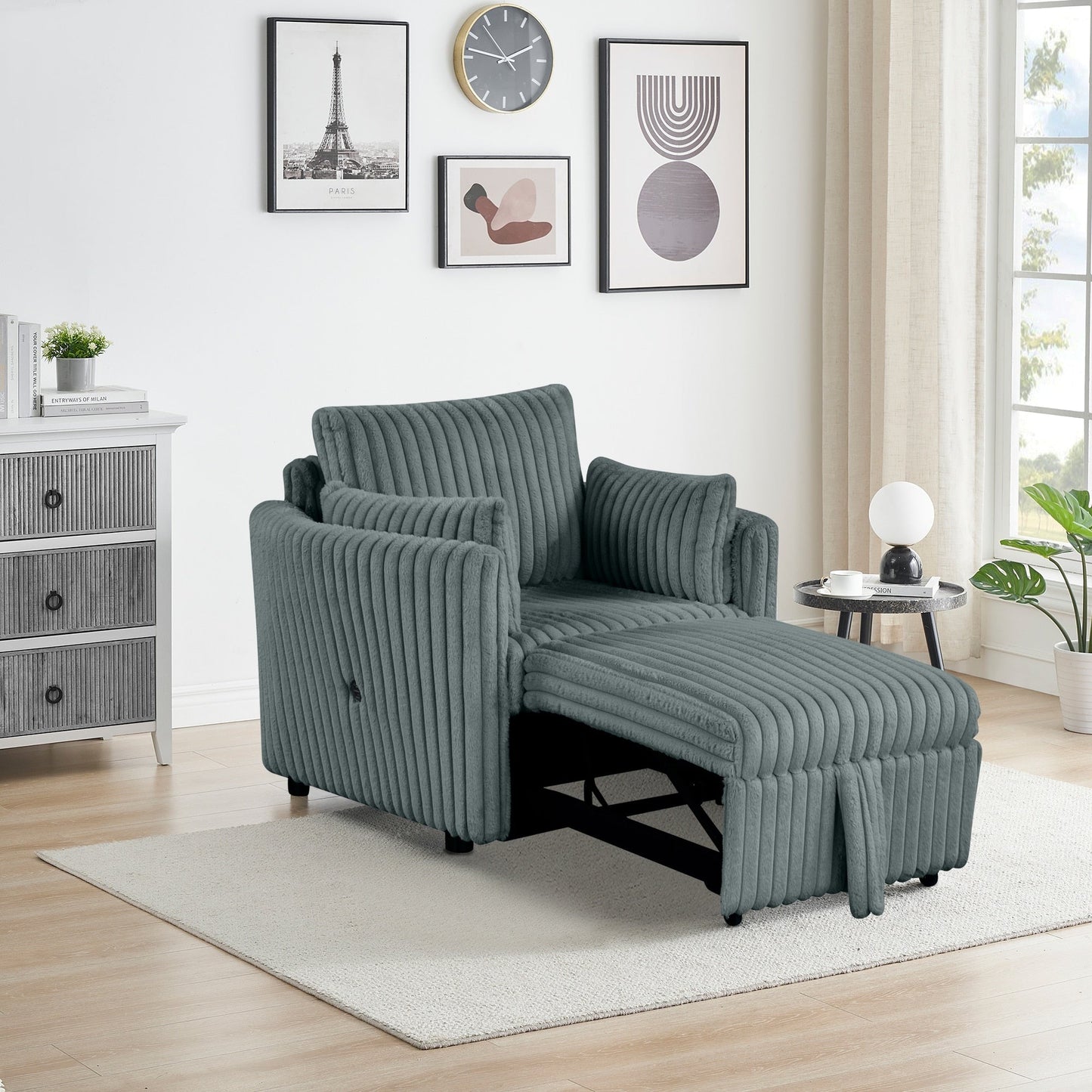 Canapé-lit simple moderne en tissu avec USB et 2 oreillers