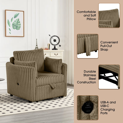 Canapé-lit simple moderne en tissu avec USB et 2 oreillers